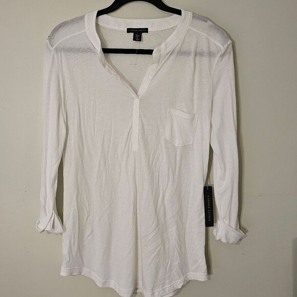 NWT Carole Little Split-Neck Cotton-Blend Top Size M - Picture 1 of 2